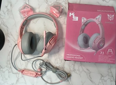 Onikuma K9 Pink  Gaming Headset with 7.1 Surround Sound and Removable Cat Ears