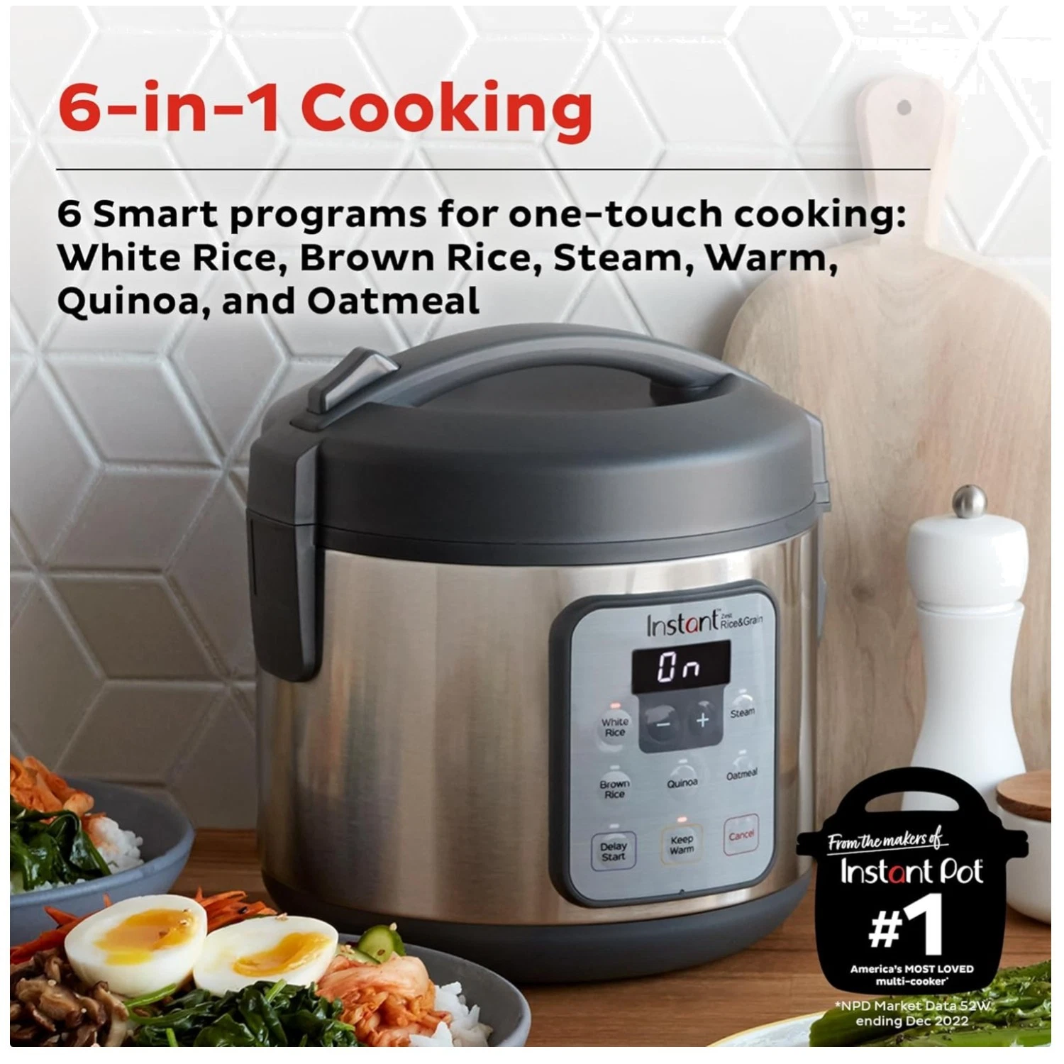 Instant Zest Rice Cooker, 8 Cup Capacity, 4 Smart Programs