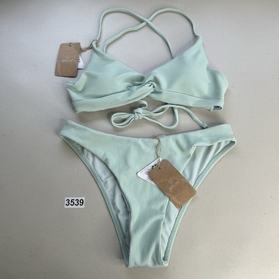 Berlook Bikini Set Medium Cyan Backless Top Low Waisted Bottom New