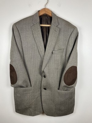 Rare Vintage Ralph Lauren Herringbone Wool Tweed Blazer 44R Suede Elbow Patches
