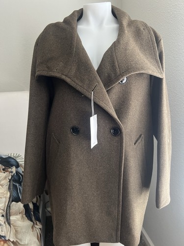 Mango Maia Wool Blend Coat Dark Khaki Saze M Women's