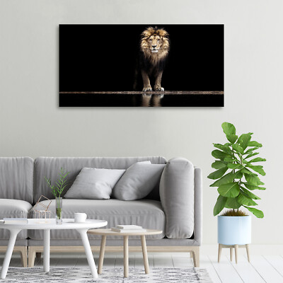 Tableau Déco Lion Sur Verre Trempé - 100x50 Cm - Style Moderne Noir Et Blanc