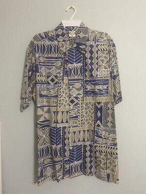 GO BAREFOOT Men s Hawaiian 2XL Shirt Tropical Blue Tan Tribal Aloha
