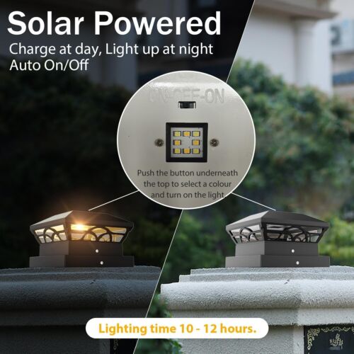 1-12x LED Solarleuchte Solarkappe für Doppelstabmattenzaun 4/5/ 6'' Pfostenkappe - Bild 10 von 20