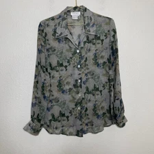 VINTAGE Tess Medium Y2K Silk Romantic Floral Sheer Pearl Buttons Ethereal Fairy