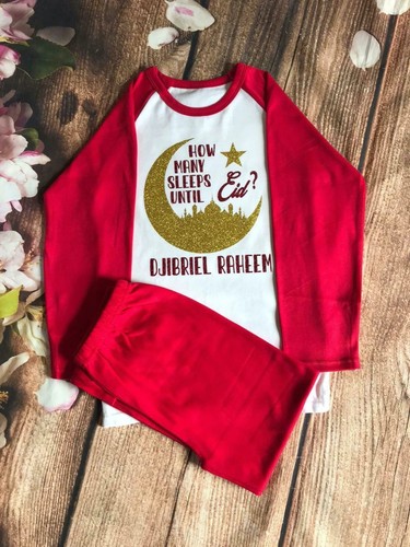 'How many sleeps until Eid' PJ's pyjamas personalised name Eid Mubarak Gift idea - Picture 3 of 11