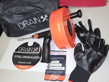 DRAINX Steel Drum Auger Plumbing Drain Snake with 25-Ft Sewer Line Cleaner