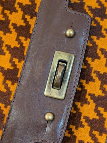 Geldbörse Vintage italienisches Kalbsleder Echtleder Hahnentritt orange - Bild 9 von 11