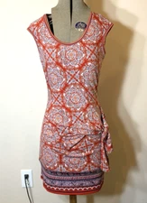 Max Studio Dress Womens Small Sleeveless Mini Bodycon Red Mandala Print