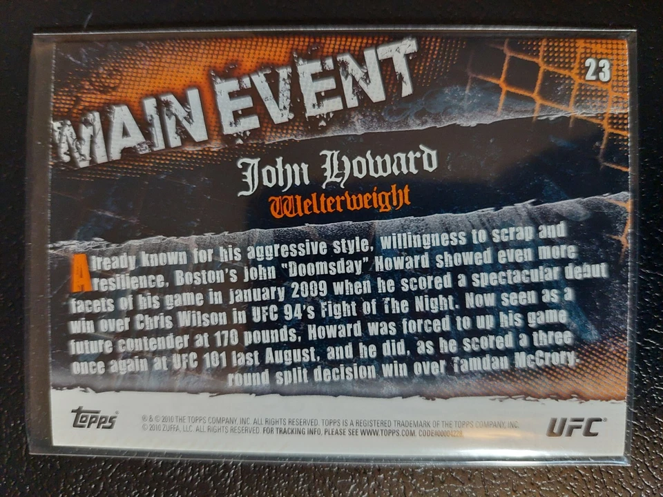 John Howard #23 2010 UFC Main Event Thick Gold Parallel - Image 2 of 2