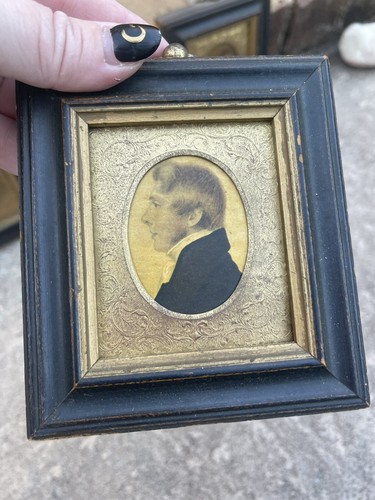 Antique Set Of 4 Framed Portraits Gilt Wood Tin Frames - Imagen 6 de 12