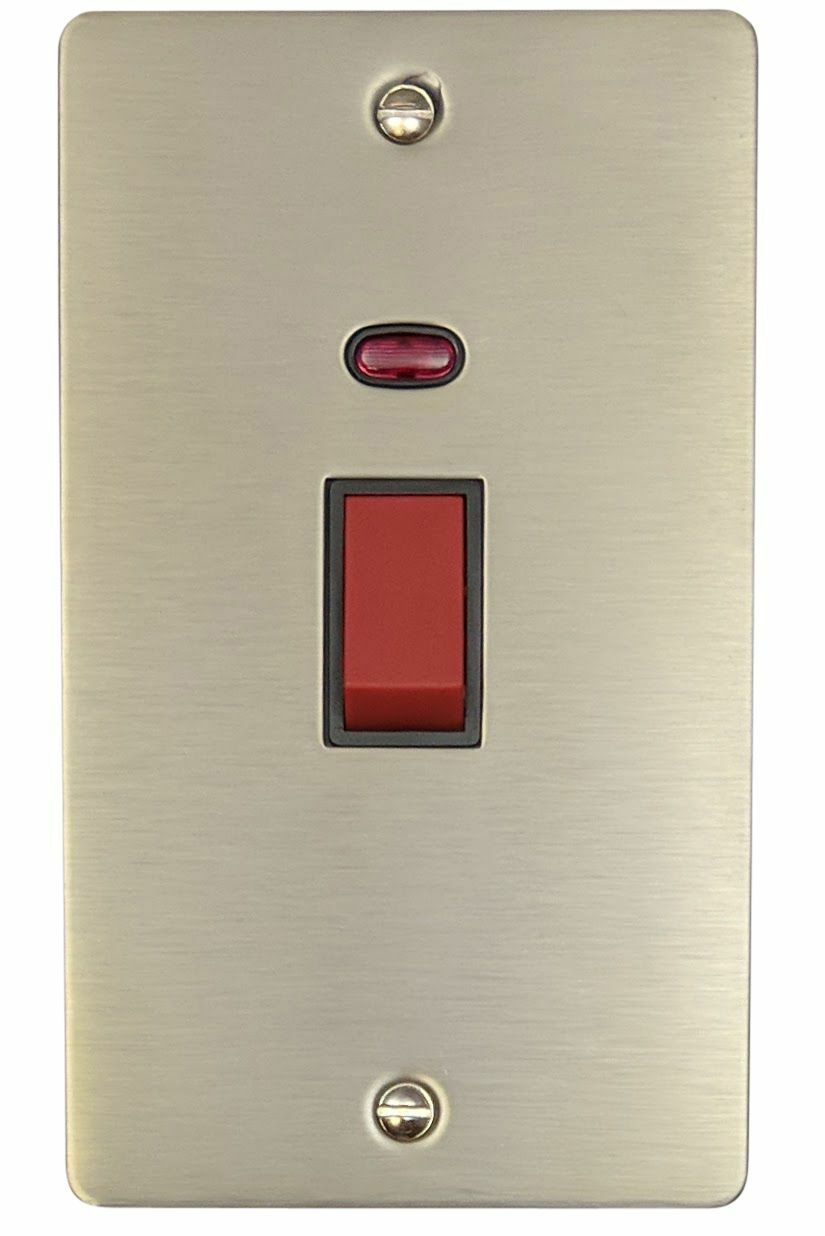 G&H FSS28B Flat Plate Brushed Steel 45A DP Cooker Switch & Neon Vertical Plate