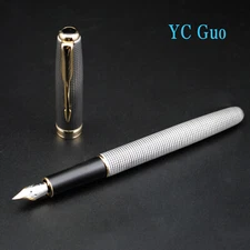 Jinhao 75 Series Brass Fountain Pen Fine Nib Silver Grid Pattern Golden Clip