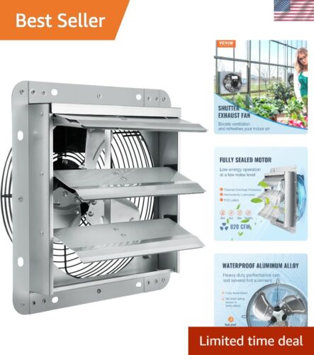 10'' Shutter Exhaust Fan, High-speed 820 CFM, Aluminum Wall Mount Attic Fan w...