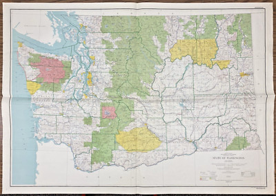 1962 RARE VTG USGS DOI Map of State of Washington 36 3/4'' x 59 1/4'' Wall Decor