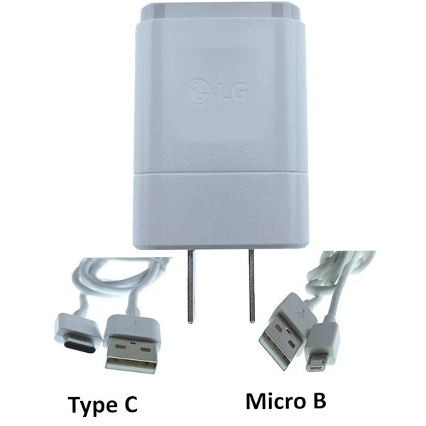 Настенное зарядное устройство LG от оригинального производителя белое MCS-02WRE (5,0 В–0,85 А) + 2 USB-кабеля (тип C и микро B) - Изображение 3 из 4