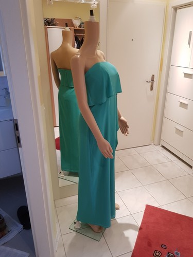 Gr.38/40 A-Linie Abendkleid Kleid Lang Chiffon Bandeau Volant Schlitz Mint-Grün - Bild 3 von 17
