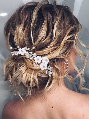 Heread Flower Bride Wedding Hair Pins Silver Crystal Bridal Hair