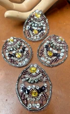 applique beaded oval 1.5x2.25" sequins hand sewn 1pc