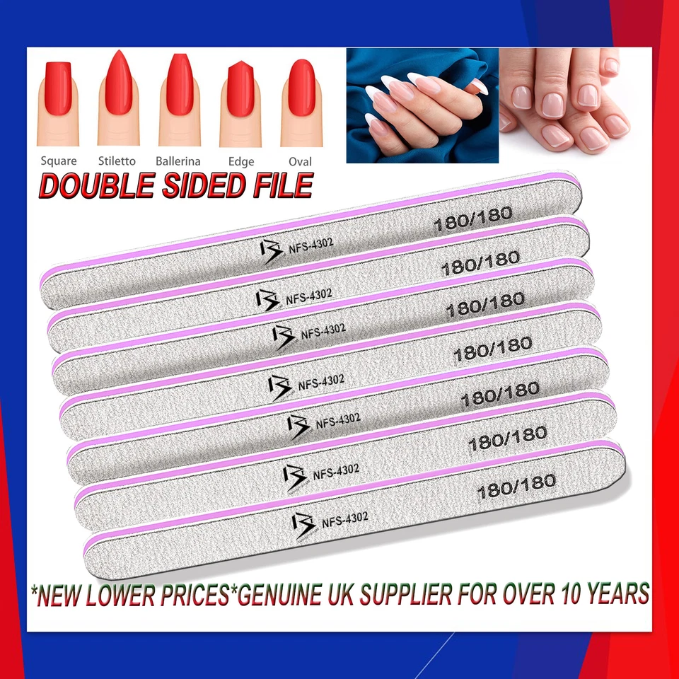 Nail Files 100/180/240 Grit Professional Quality File Moon/Curved/Diamond Buffer - Image 3 of 4