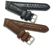 20mm 22mm Black or Brown Wrinkling Italy Calf Leather Watch Band Silver Buckle