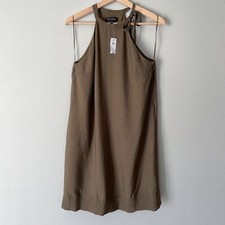 Banana Republic Tie Neck Dress Women's Size S Green A-Line Swing Fit Pockets NWT