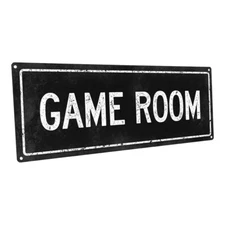  Black Game Room Metal Sign; Wall Decor for Mancave, Den, and Game Room