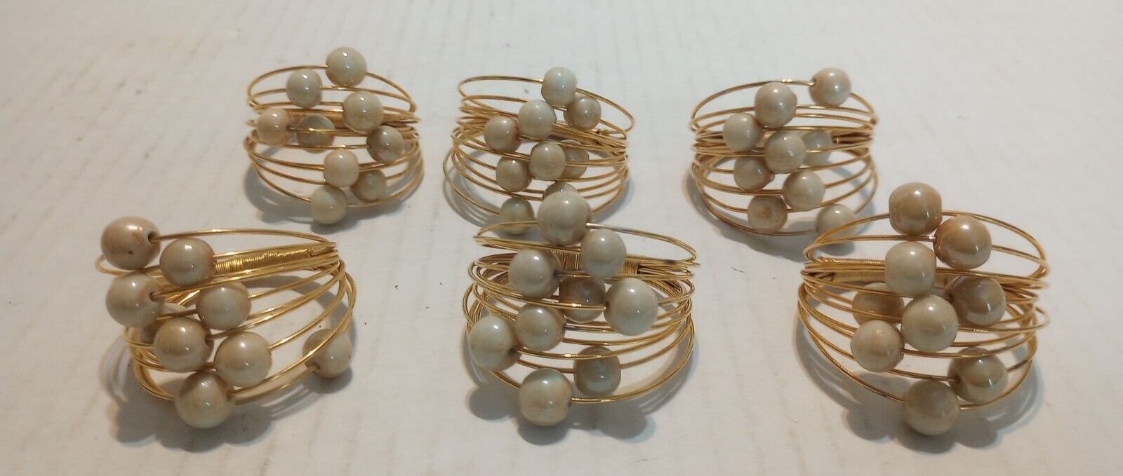 6- Vintage Multi Brass Wire with Acrylic Pearl Beads Napkin Rings