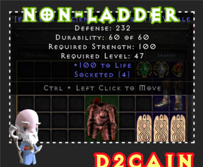 Diablo 2 SC N-Ladder Jeweler's Armor Of Whale 4OS, 90-100 Life PC/SWITCH/PS