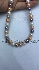 AAAAA 18" 9-8 mm REAL NATURAL Multi-Color South Sea pearl necklace 14K PULE