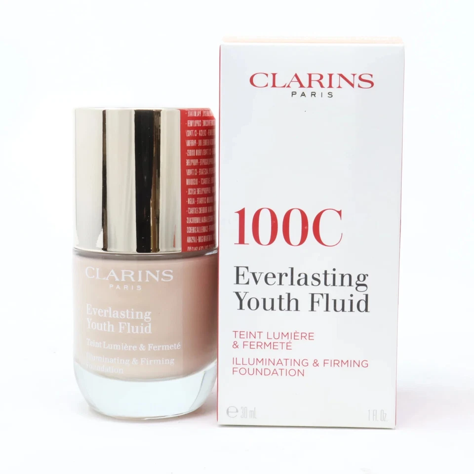 Clarins 100C Everlasting Youth Fluid Illuminating & Firming Foundation 30ml NEW
