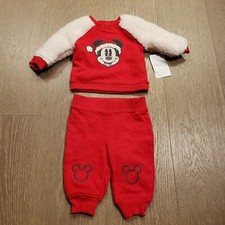 Mickey Mouse 3-6m Sweatshirt  Pants red Christmas Set infant Baby Disney A8