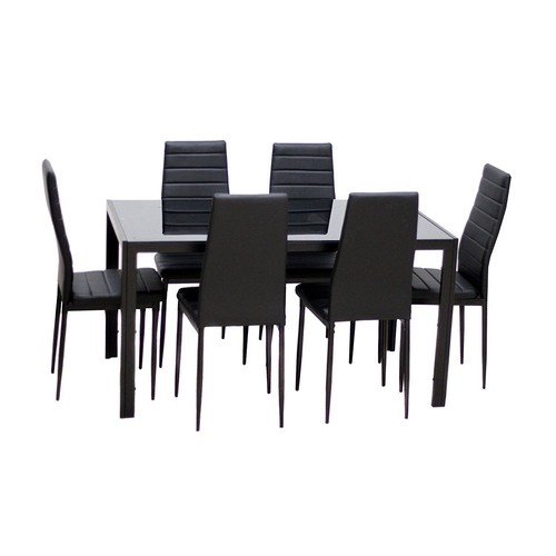 IDS Home 7 Piece Glass Top Dining Set for 6 Kitchen Table and Chairs Set - Picture 2 of 9