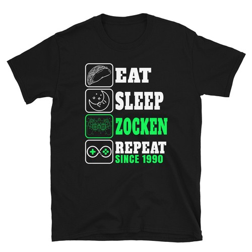 Gamer Geschenk - Eat Sleep Zocken Since 1990 zum Zockern T-shirt - Picture 3 of 3