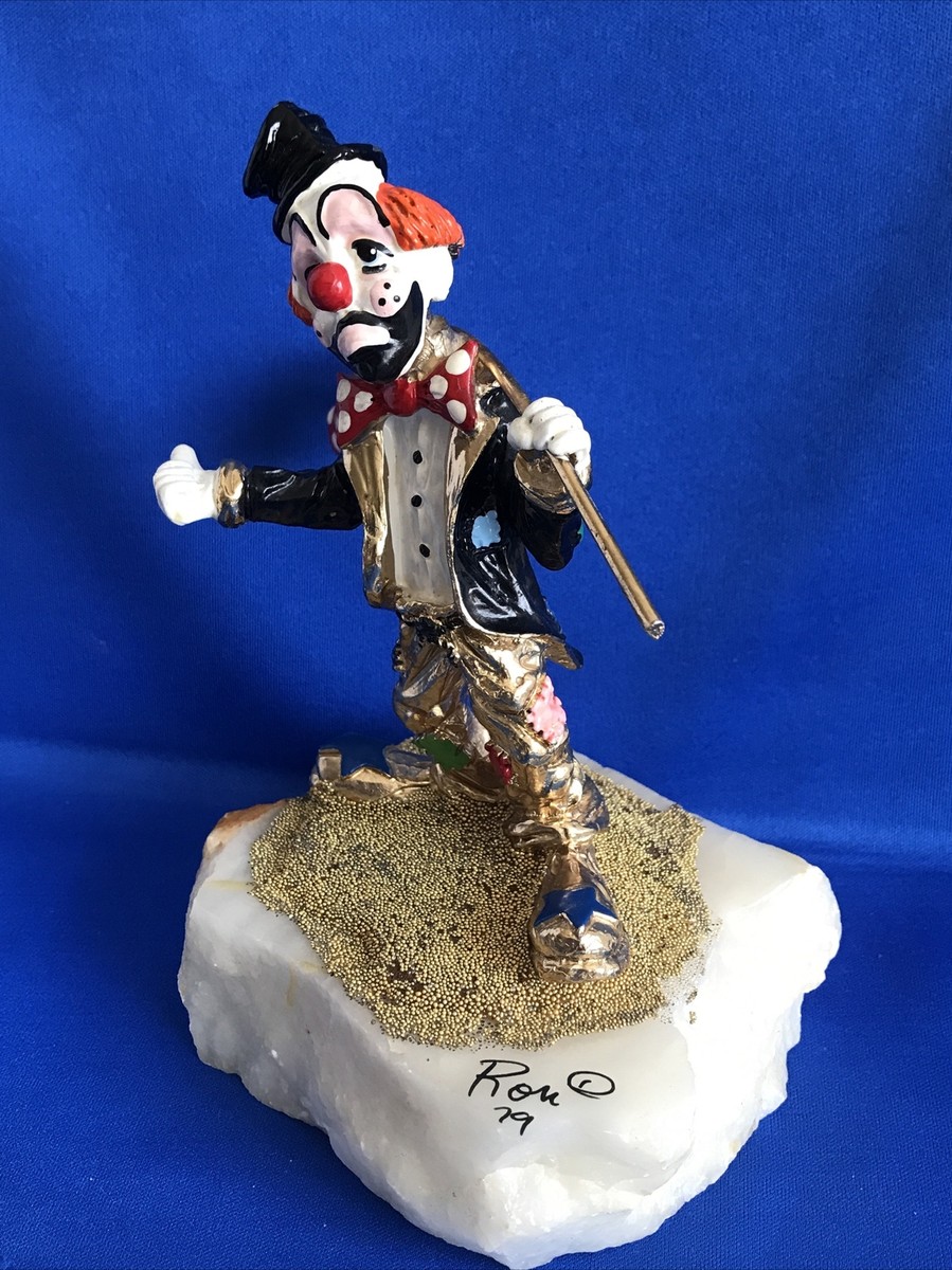 Vtg. 79 Signed Ron Lee Hitchhiking Hobo Clown Figurine Onyx Base