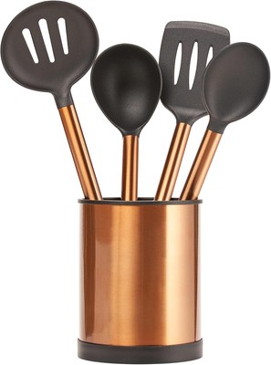 5 Pc Cooking Utensil Set - Slotted Spoon, Slotted Spatula, Oval Spoon, round ...