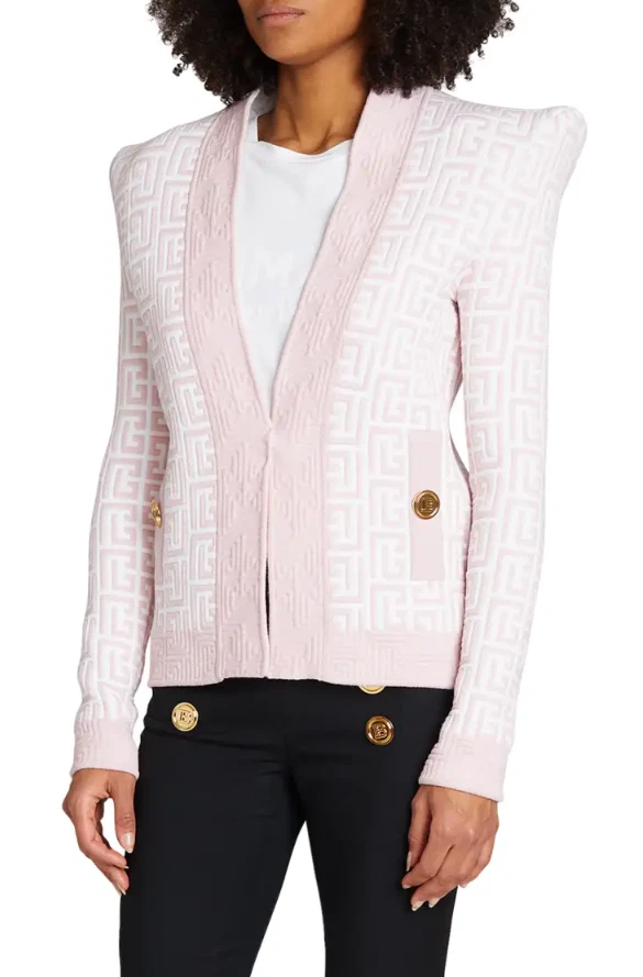 NWT $2450 Balmain Monogram High Shoulder Pad Knit Jacket - Sz 38 FR 6 US |  eBay