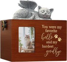Pet Urn for Cat Ashes with Picture for Pet Funeral Cremation Box Wooden Keepsake