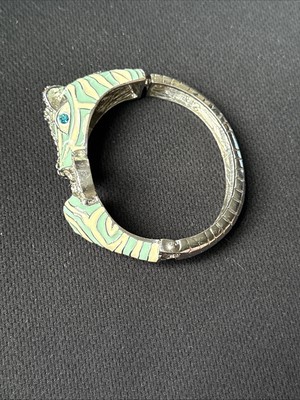 Bangle Horse Zebra Bracelet, Ciner Imitation, Green & White Enamel w/rhinestone