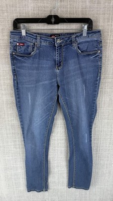 Lee Cooper Jeans Womens W32 Blue Medium Wash Mid Waist Slim Skinny Stretch
