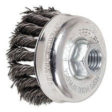 Mini Knot Cup Brush, 2-3/4 in dia, 5/8 in to 11 Arbor, 0.020 in Carbon Steel