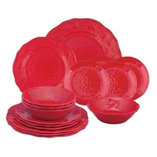 ware 16 Piece Holiday Red Melamine Dinnerware Sets, Outdoor Dishes Set, Plates 