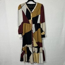 T Tahari Geometric Sueded Blocks Midi Dress Women’s XS Earthy Artsy Boho