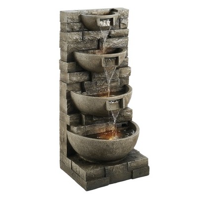 VEVOR Outdoor Water Fountain 4-Tier Yard Fountain 35.63 in Block Stack Style