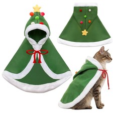 Cat Christmas Cape Soft Thick Xmas Dog Cloak With Velvet Stars Pompoms Hat