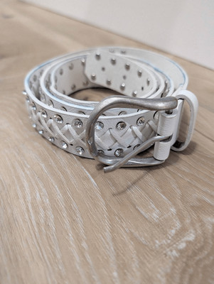 White Rhinestone Studded Criss Cross Laced Belt Women's Plus Size 2XL-4XL Bling