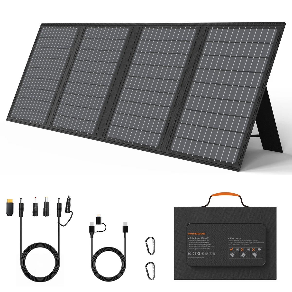 MHPOWOS 60W Tragbares Solarpanel Faltbares Solarmodul mit USB-C USB-A QC3.0 DC