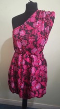 ASOS Design One Shoulder Floral Mini Dress UK 6 Pink Statement Party Prom