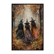 Horror Halloween Wall Art Print Three Witches in Forest Vintage Poster Spooky...
