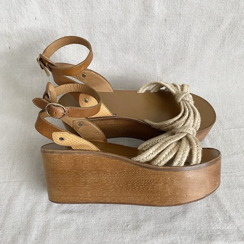 Isabel Marant Etoile Zia Wood Platform Sandal Brown Leather Straps Women's US 10